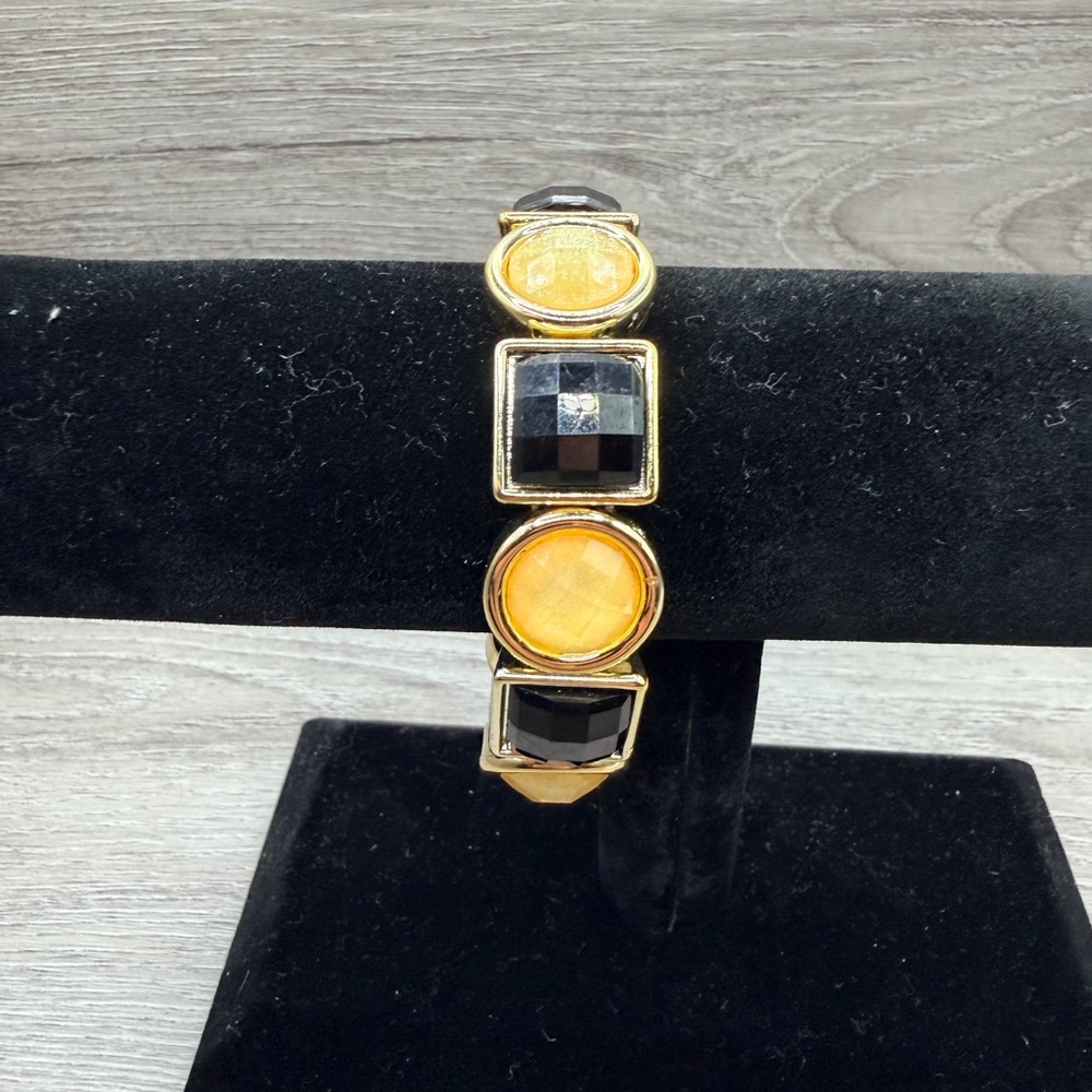 Gold Tone and Black Geometric Bracelet